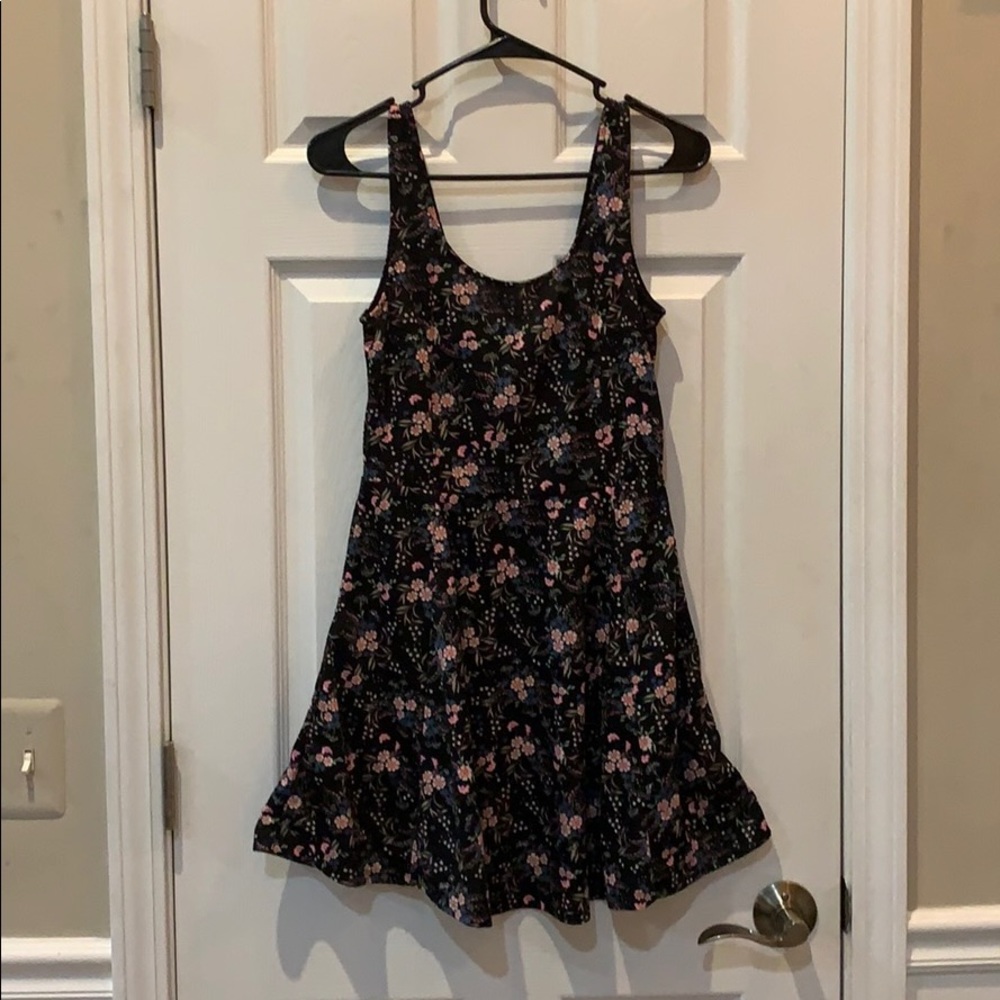 Black Floral sleeveless Skater Dress